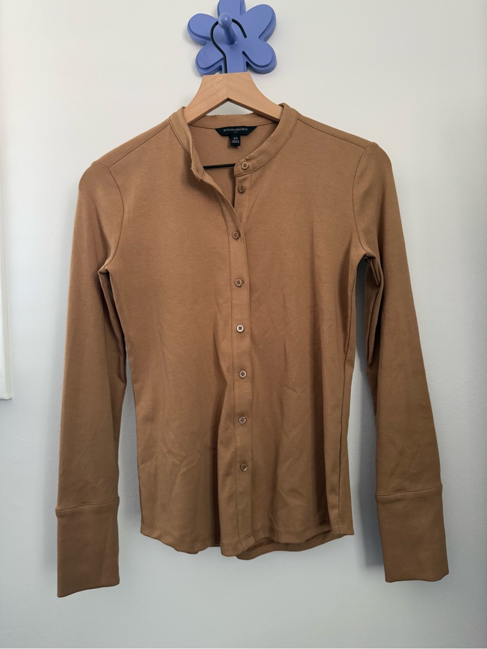 Banana Republic XS Camel Tan Crew Neck Fitted Cardigan Office Work Career